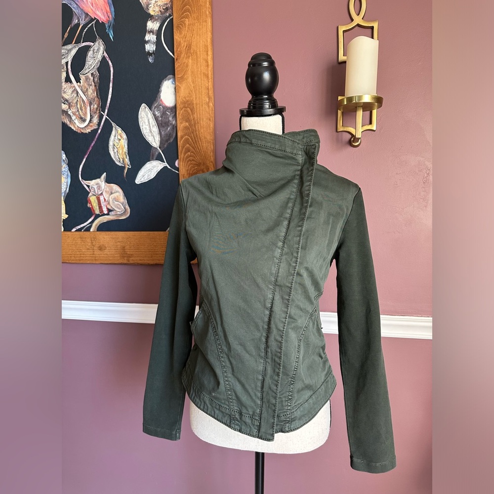 Anthropologie Marrakech Green Zip Up Jacker with Removable Sherpa Collar Small